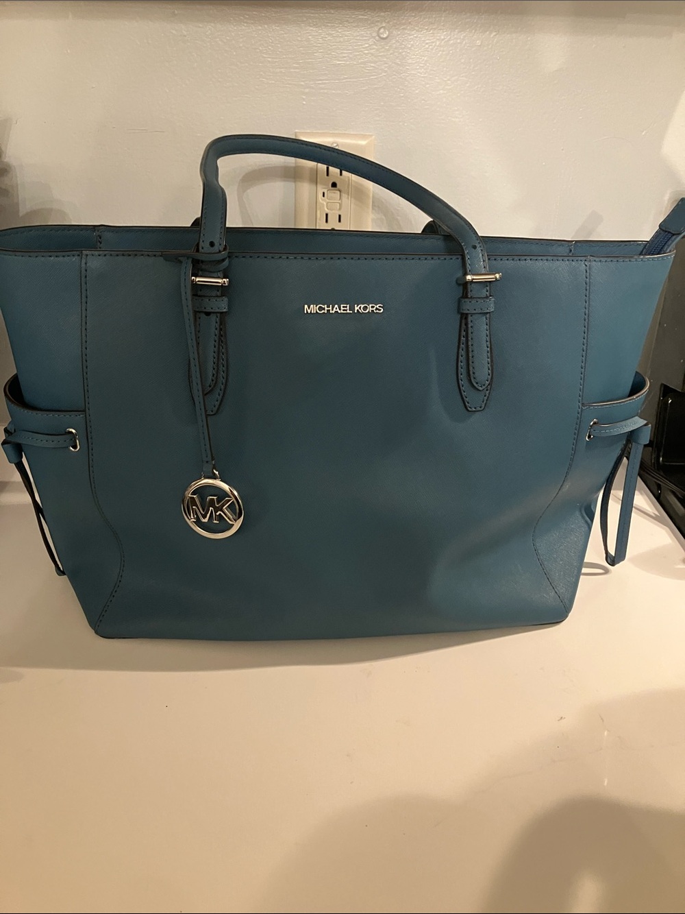 Michael Kors Teal Leather Gilly Tote with MK Charm